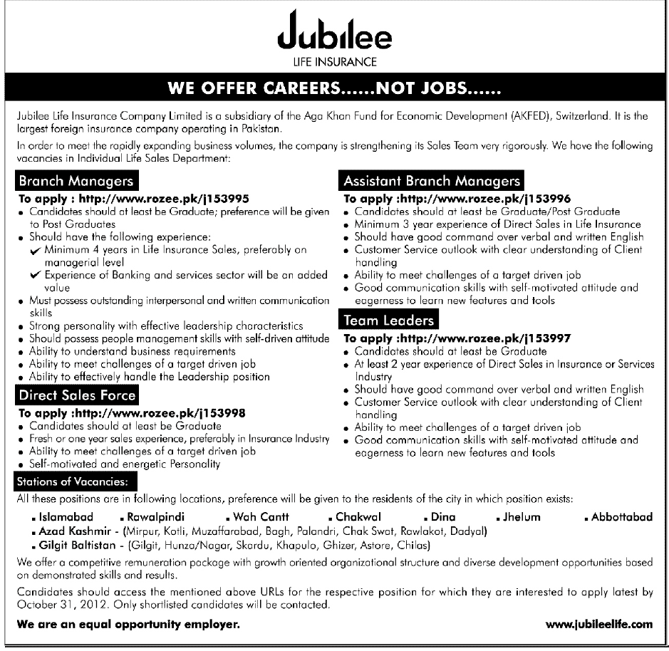 Jobs in Jubilee Life Insurance