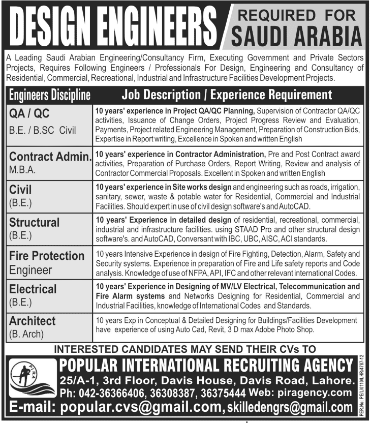 Design Engineers Required for Saudi Arabia
