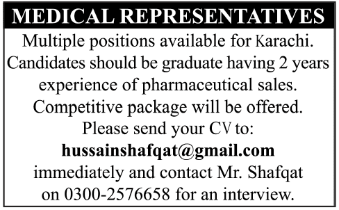 Medical Representatives are Required