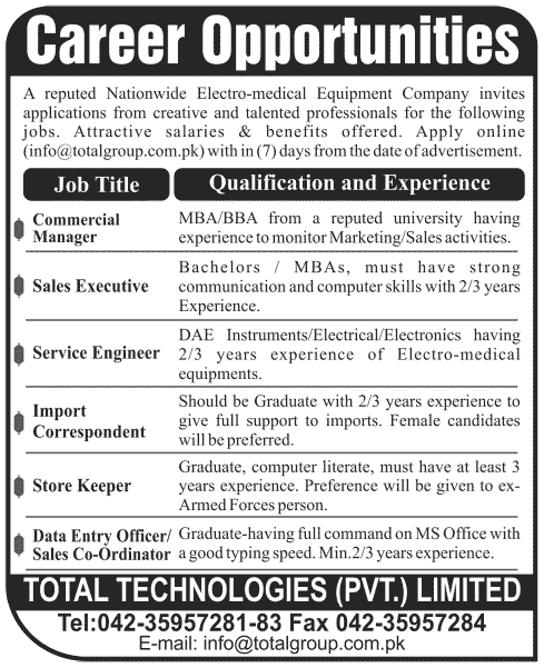 Jobs in Electro Medical Equipement Company