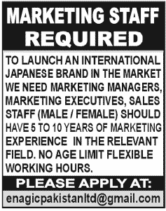 Marketing Staff  Required for Launching Japanese Brands