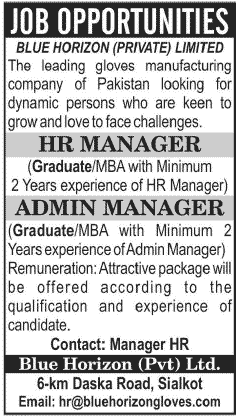 HR Manager and Admin Manager Jobs Available