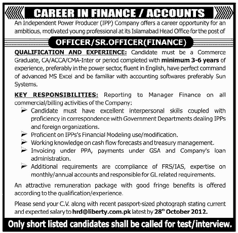 Officer and Senior Officer Job in Independent Power Producer Company