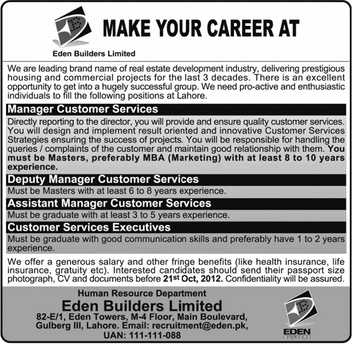 Jobs in Eden Builders Limited