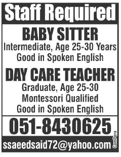Baby Sitter and Daycare Teacher Required
