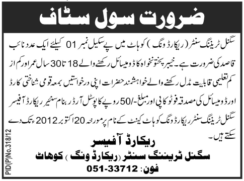 Jobs in Signal Training Centre, Kohat