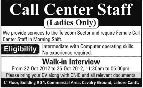 Call Center Staff Required