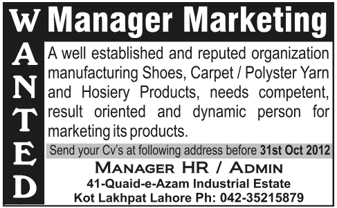 Marketing Manager Required