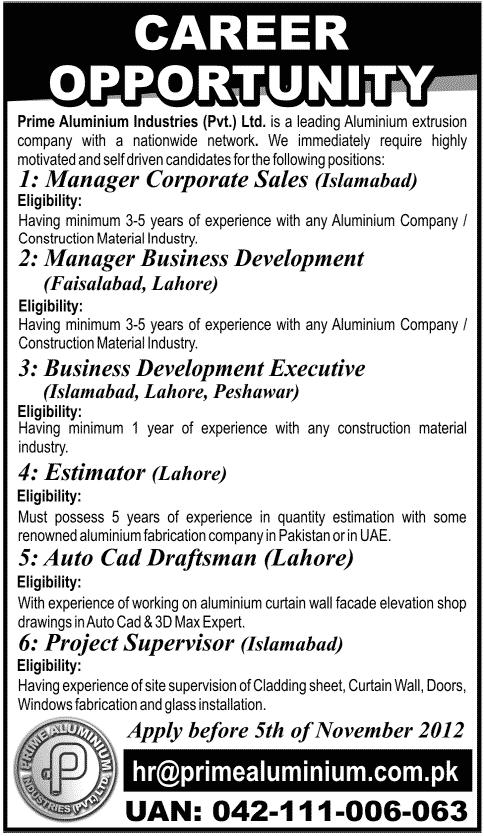 Career Opportunities in Prime Aluminium Industries (Pvt.) Ltd