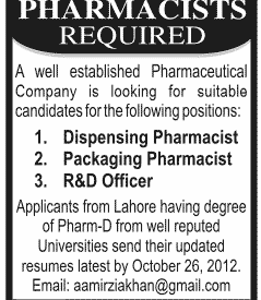 Pharmacists Required
