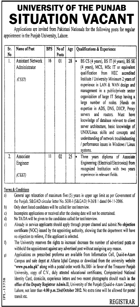 Jobs in University of the Punjab