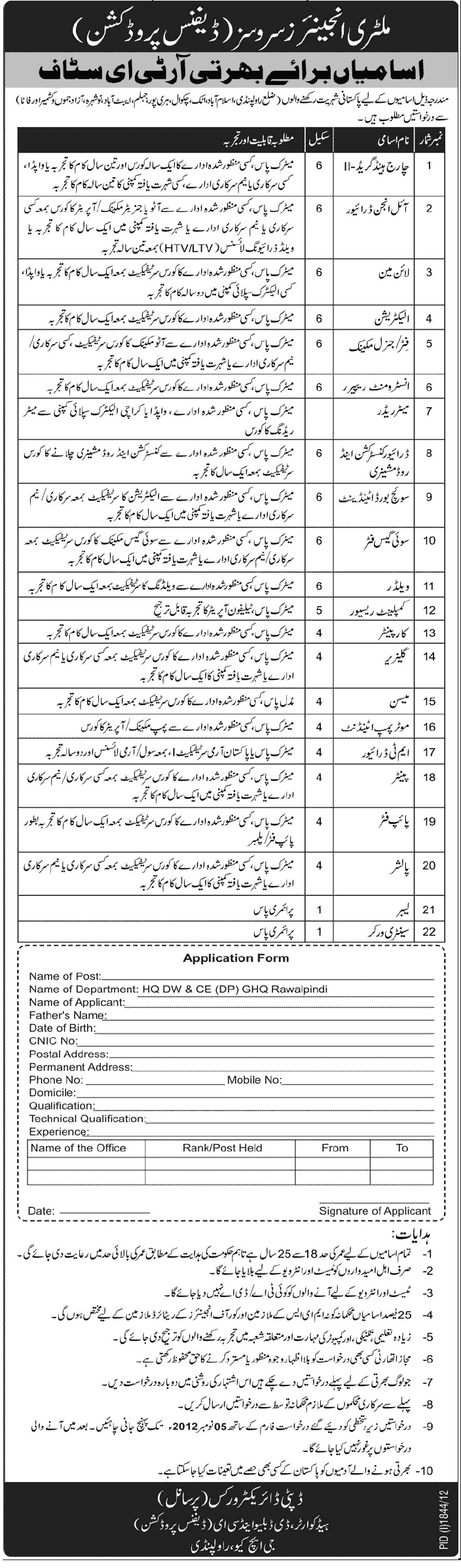 Jobs in Military Engineer Services (Defence Production)