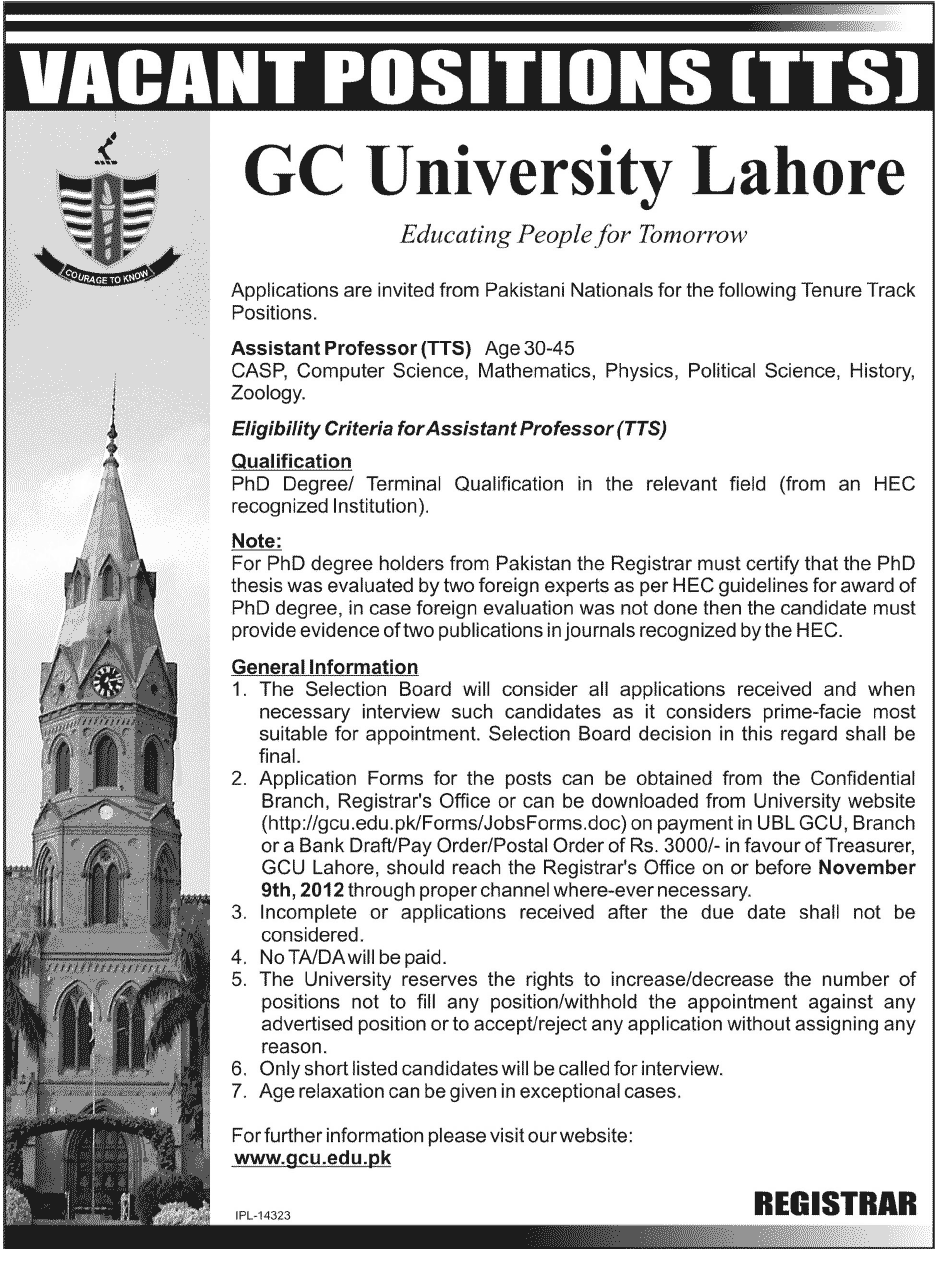 Jobs in GC University Lahore