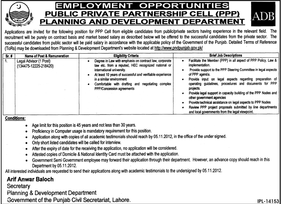 Employment Opportunities in Planning & Development Department Government of Punjab