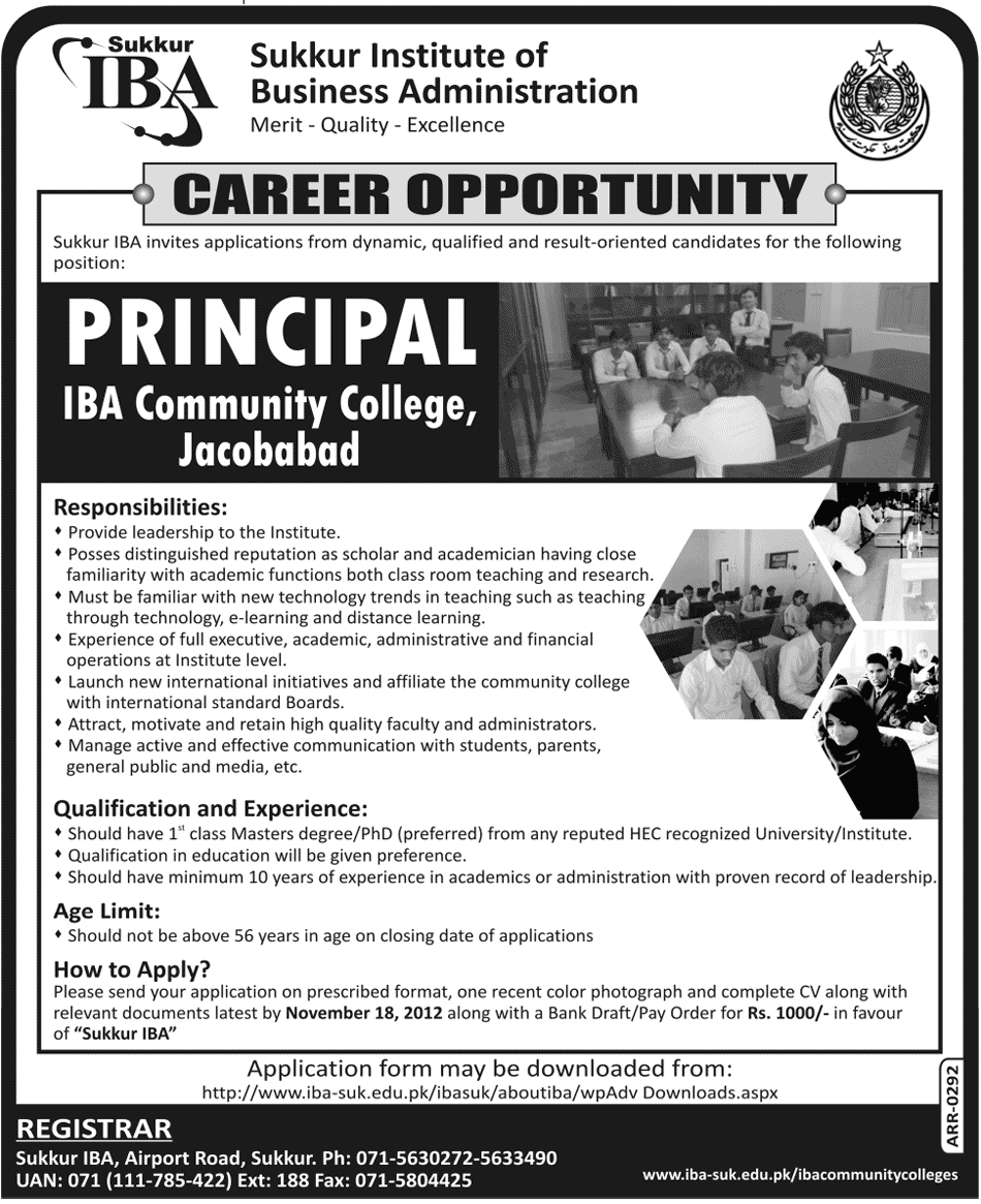 Sukkur Institute of Business Administration (Sukkur IBA) Requires Principal