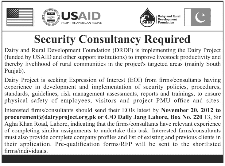Dairy & Rural Development Foundation (DRDF) Needs Security Consultants for Dairy Project