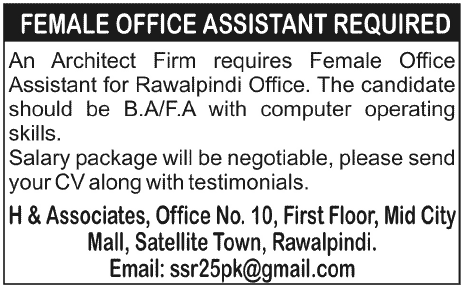 An Architect Firm Requires Female Office Assistant