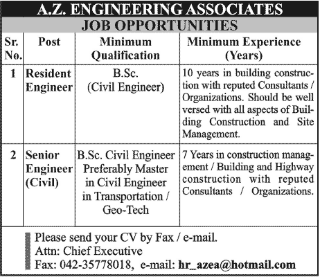 A. Z. Engineering Associates Requires Civil Engineers