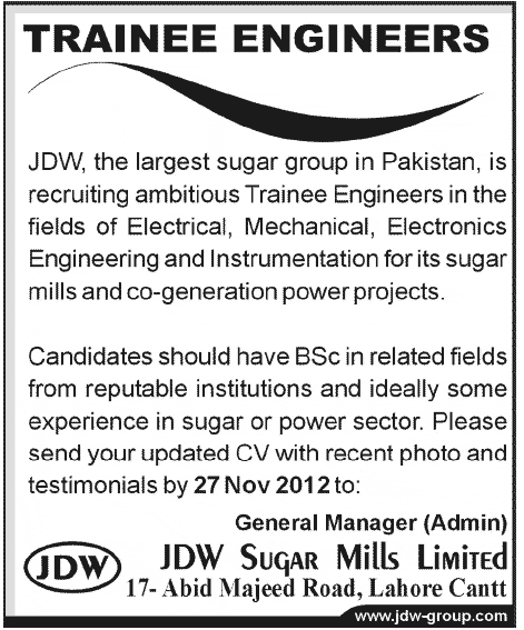 JDW Sugar Mills Apprenticeship Training Internship Program
