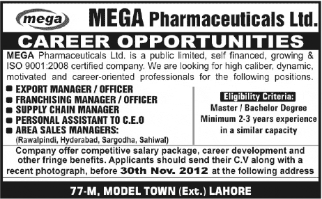 MEGA Pharmaceuticals Jobs for Managers & Officers