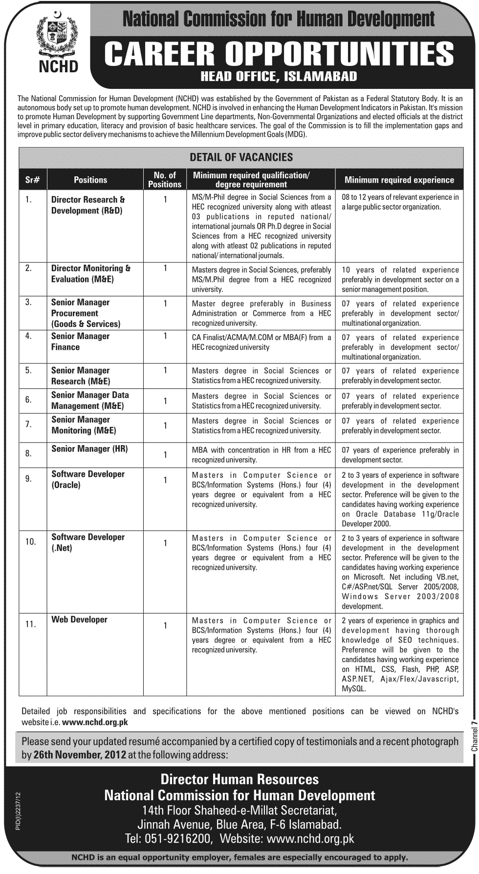 NCHD Jobs 2012 National Commission for Human Development