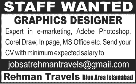 Graphics Designer is Required by Rehman Travels
