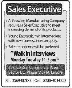 A Manufacturing Company Requires Sales Executive