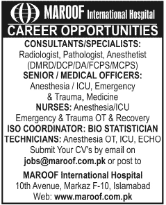 Maroof International Hospital Islamabad Jobs for Doctors, Medical & Other Staff