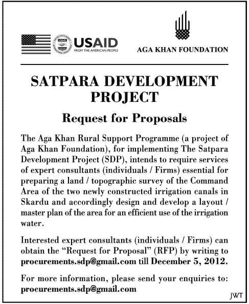 USAID & Aga Khan Foundation Require Consultants for Satpara Development Project (SDP)