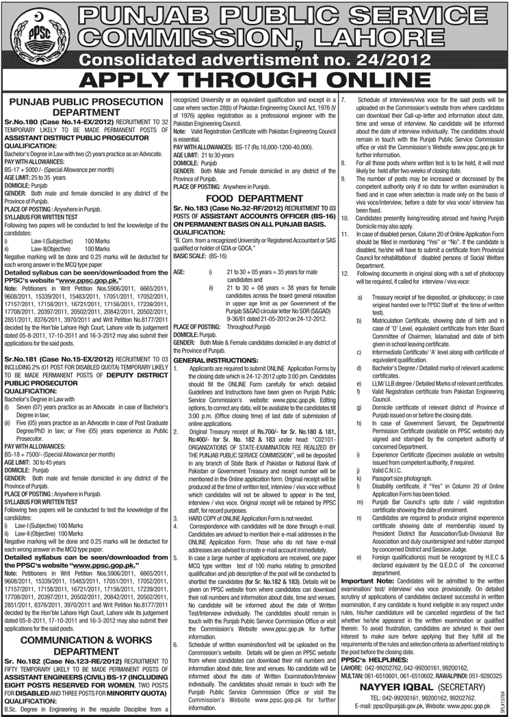 Punjab Public Service Commission Jobs 2012 December (www.ppsc.gop.pk)