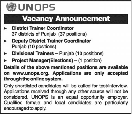 UNOPS Jobs in Pakistan 2012 December