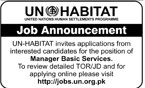 UN Habitat Requires Manager Basic Services