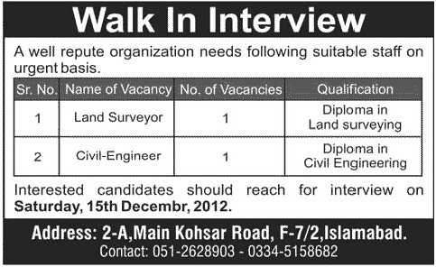 Civil Engineer & Land Surveyor Jobs 2012