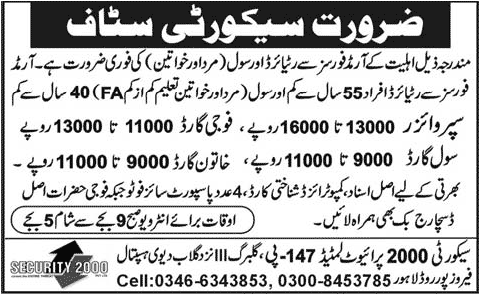 Security 2000 (Pvt.) Limited Jobs for Security Staff