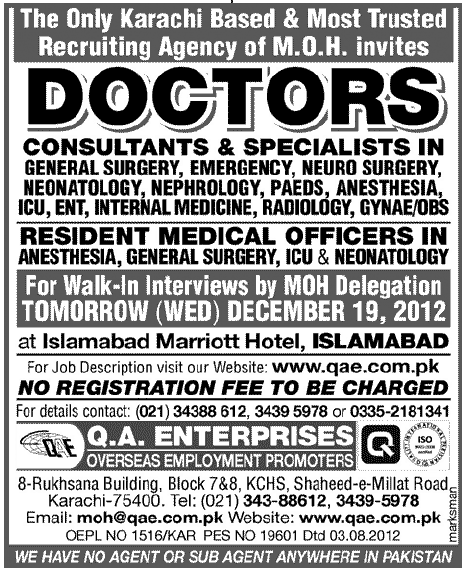 Jobs in Saudi Arabia's Ministry of Health for Doctors, Consultants & Specialists