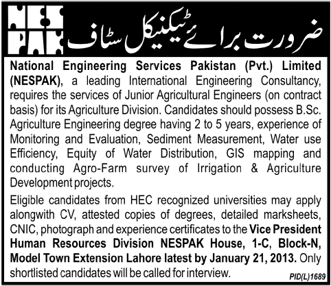NESPAK Jobs 2013 for Junior Agricultural Engineers