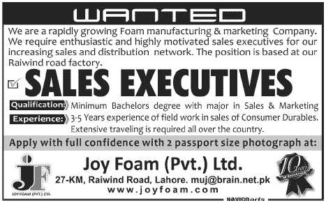 Joy Foam (Pvt.) Ltd. Jobs for Sales Executives