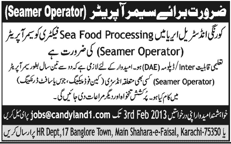 Seamer Operator Job at Candyland Sea Food Processing Factory