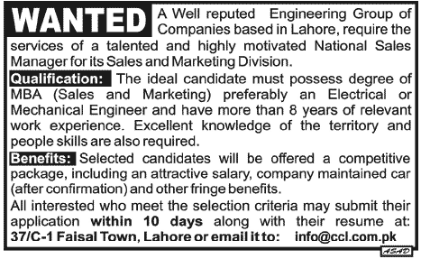 National Sales Manager Job at Cables & Conductor Limited