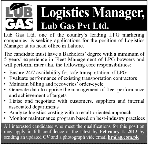 Lub Gas Ltd. Needs Logistics Manager