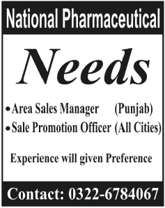 National Pharmaceutical Needs Area Sales Manager & Sales Promotion Officer
