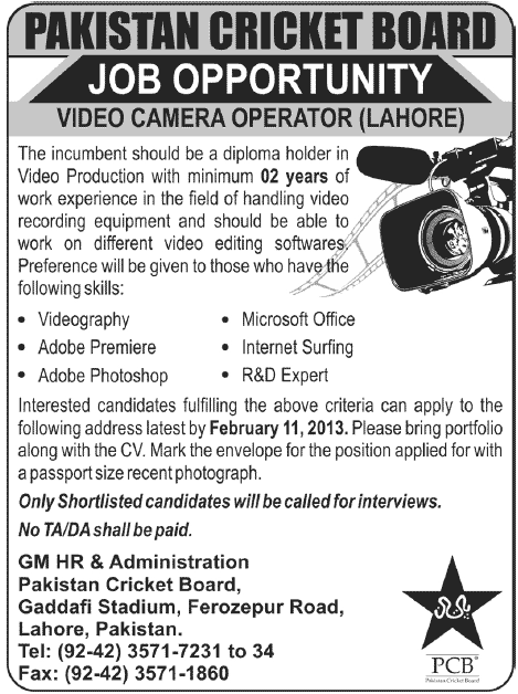 PCB Jobs for Video Camera Operator