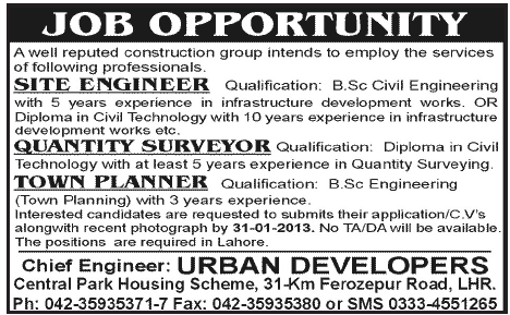 Urban Developers Jobs for Civil Engineers