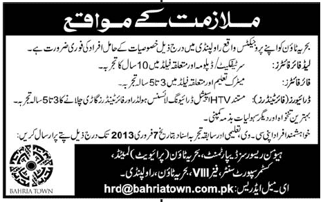Bahria Town, Rawalpindi Needs Fire Fighters & Drivers