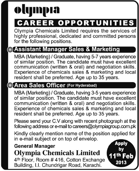 Olympia Chemicals Limited Needs Sales & Marketing Staff