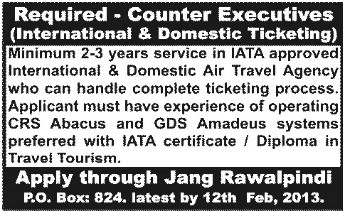 Counter Executives Jobs for Ticketing in Air Travel Agency