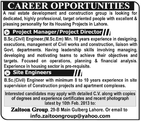 Zaitoon Group Needs Project Manager & Site Engineers