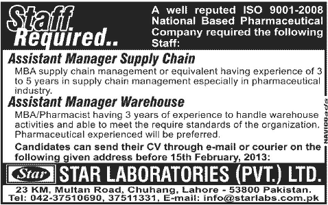 Star Laboratories (Pvt.) Ltd Needs Assistant Managers