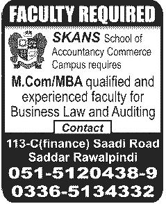 SKANS School of Accountancy Commerce Needs Faculty