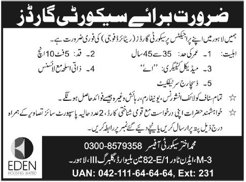 Security Guard Jobs at Eden Housing Limited
